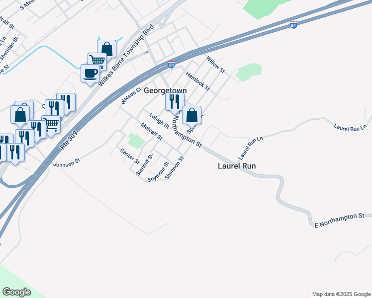 map of restaurants, bars, coffee shops, grocery stores, and more near 6 Shannon Street in Georgetown