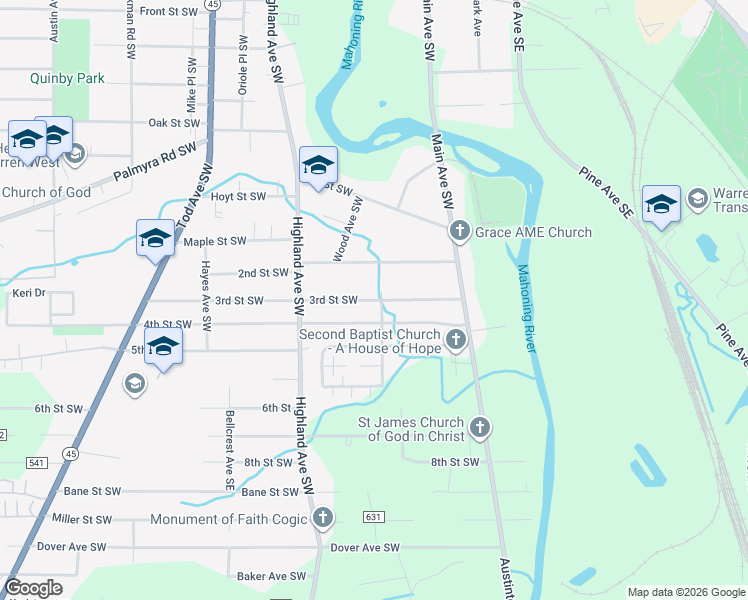 map of restaurants, bars, coffee shops, grocery stores, and more near 360 4th Street Southwest in Niles