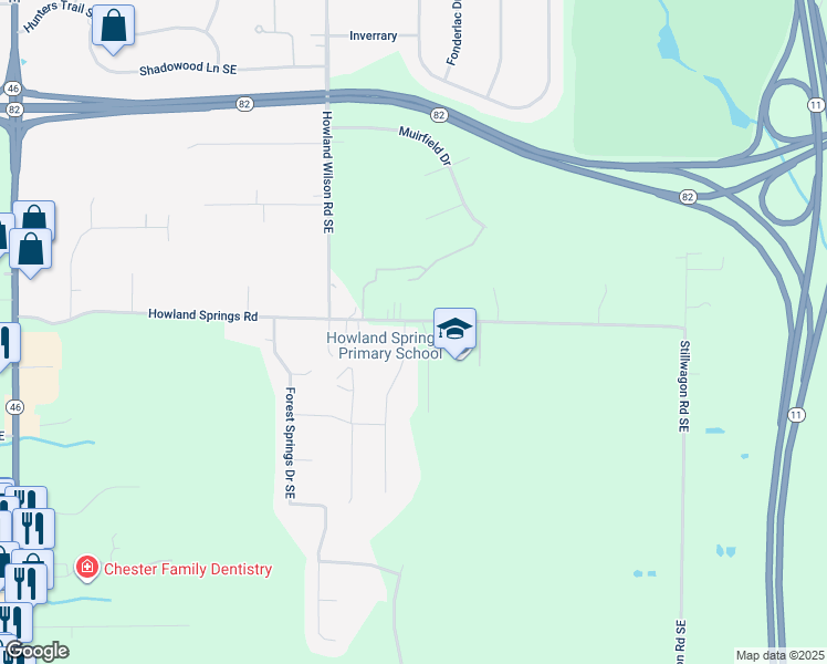 map of restaurants, bars, coffee shops, grocery stores, and more near 1295 Township Highway 1325 Southeast in Warren
