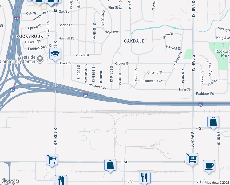 map of restaurants, bars, coffee shops, grocery stores, and more near 10145 Hansen Avenue in Omaha