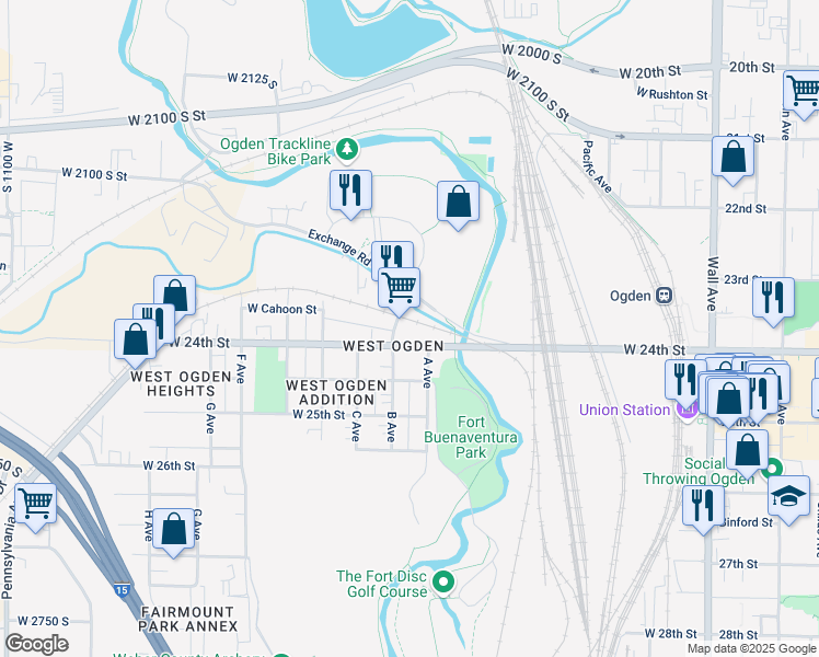 map of restaurants, bars, coffee shops, grocery stores, and more near 2364 B Avenue in Ogden