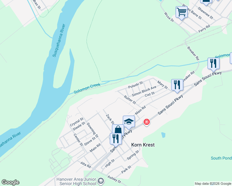 map of restaurants, bars, coffee shops, grocery stores, and more near 127 Steele Street in Hanover