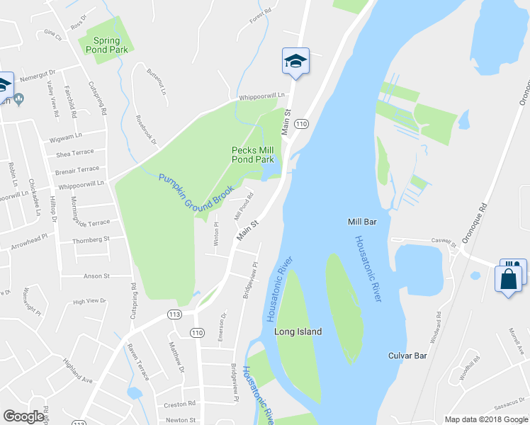 map of restaurants, bars, coffee shops, grocery stores, and more near 5097 Connecticut 110 in Stratford