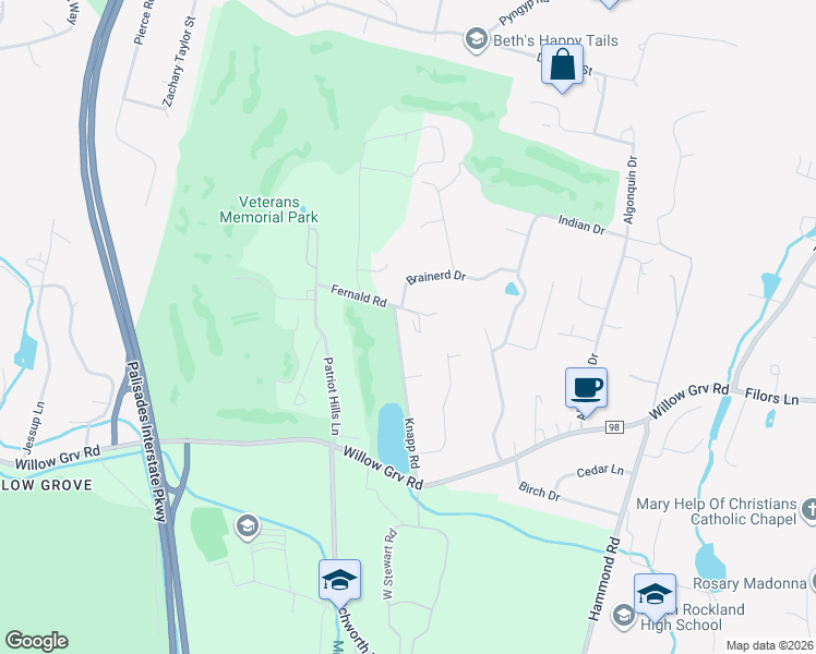 map of restaurants, bars, coffee shops, grocery stores, and more near 22 Knapp Road in Stony Point