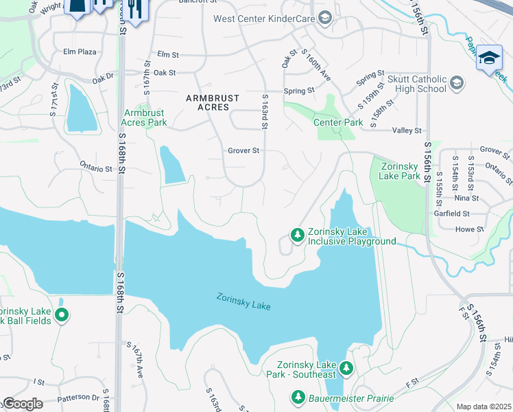 map of restaurants, bars, coffee shops, grocery stores, and more near 3841 South 163rd Circle in Omaha