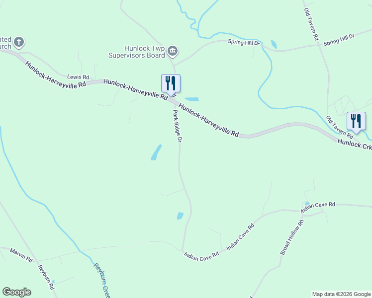 map of restaurants, bars, coffee shops, grocery stores, and more near 40 Park Ridge Dr in Hunlock Creek