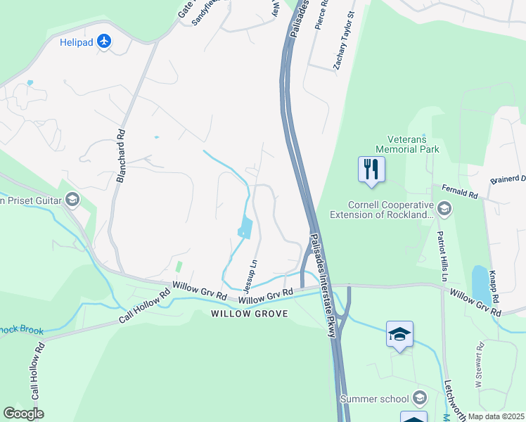 map of restaurants, bars, coffee shops, grocery stores, and more near 2 Cross Creek Lane in Stony Point