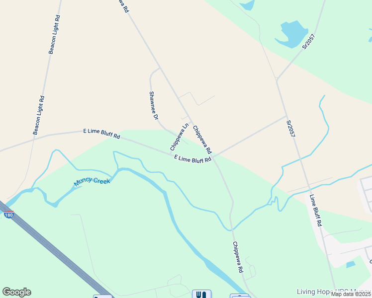 map of restaurants, bars, coffee shops, grocery stores, and more near 1260 East Lime Bluff Road in Muncy