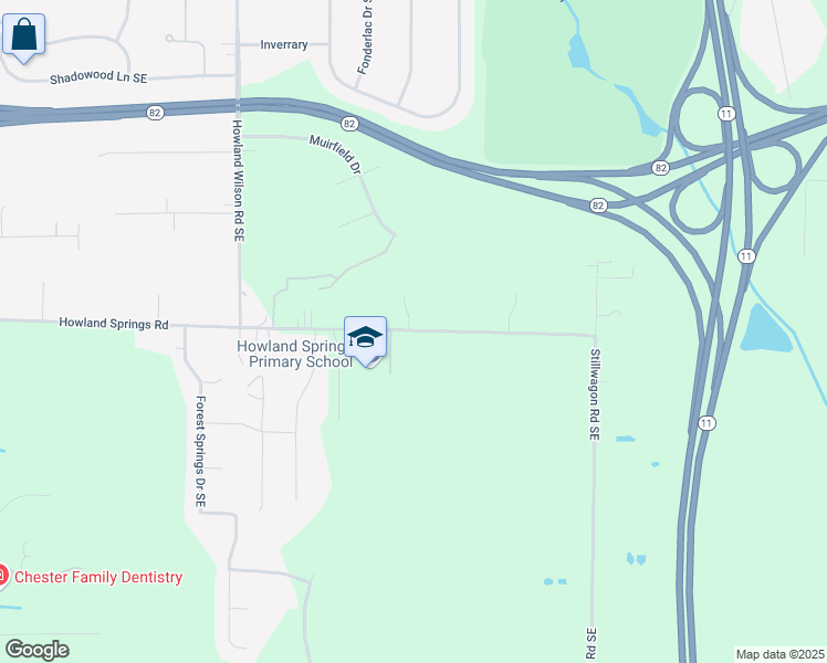 map of restaurants, bars, coffee shops, grocery stores, and more near 9600 Howland Springs Road Southeast in Warren