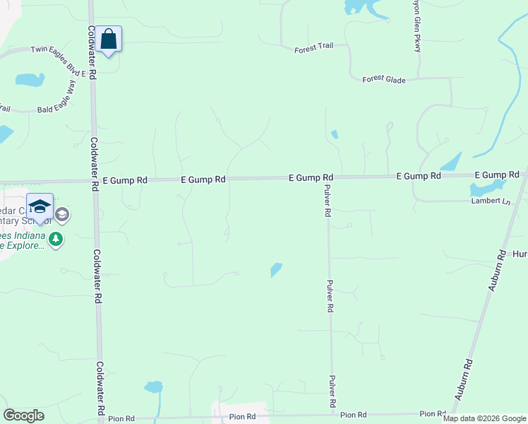 map of restaurants, bars, coffee shops, grocery stores, and more near 1432 East Gump Road in Fort Wayne
