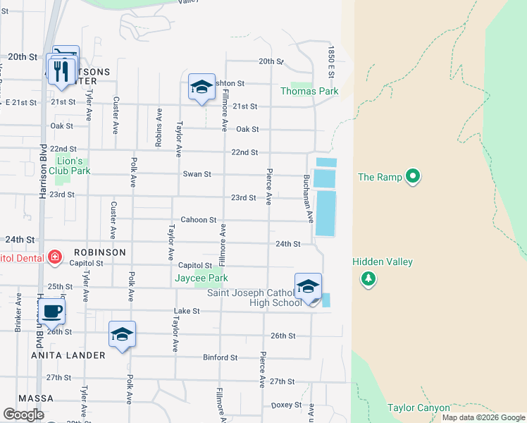 map of restaurants, bars, coffee shops, grocery stores, and more near 2335 Pierce Avenue in Ogden
