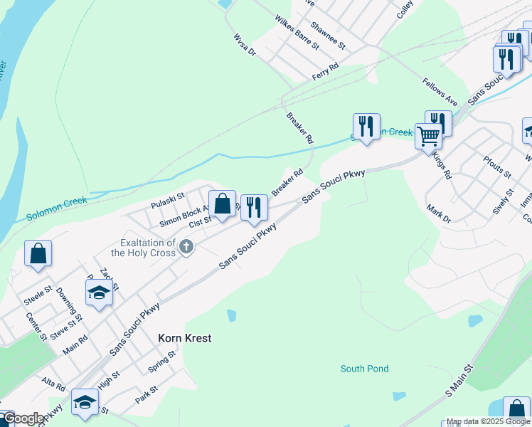 map of restaurants, bars, coffee shops, grocery stores, and more near 308 Main Road in Ashley
