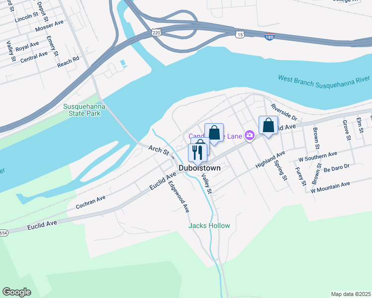 map of restaurants, bars, coffee shops, grocery stores, and more near 100-108 Valley Street in Duboistown