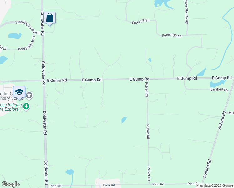 map of restaurants, bars, coffee shops, grocery stores, and more near 1432 Gump Road East in Fort Wayne