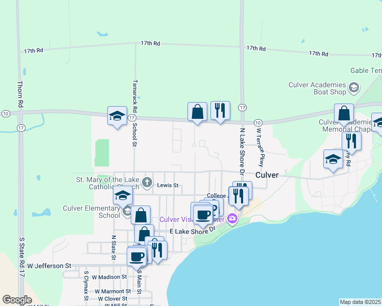 map of restaurants, bars, coffee shops, grocery stores, and more near 700-748 Anchors Way in Culver