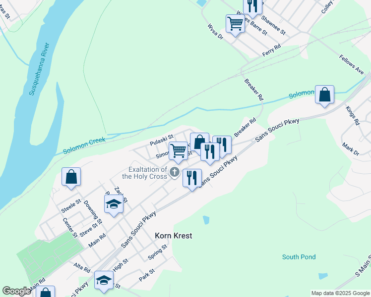 map of restaurants, bars, coffee shops, grocery stores, and more near 40 Simon Block Avenue in Wilkes-Barre