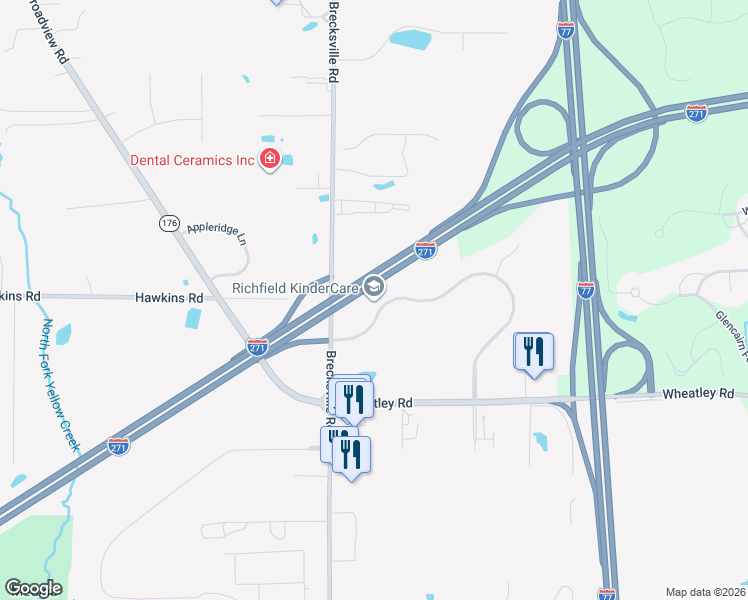 map of restaurants, bars, coffee shops, grocery stores, and more near 4195 Kinross Lakes Parkway in Richfield