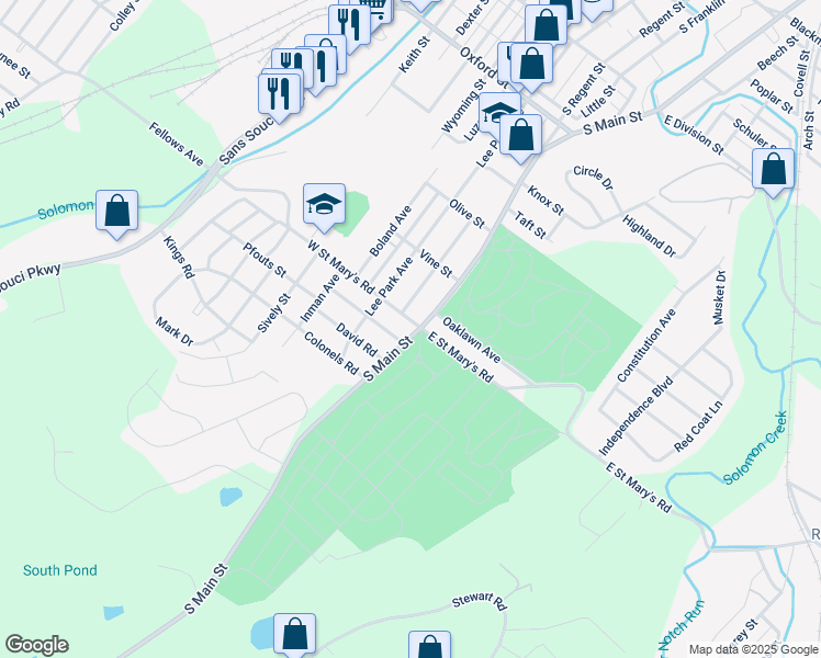 map of restaurants, bars, coffee shops, grocery stores, and more near 1449 South Main Street in Wilkes-Barre