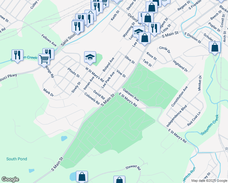 map of restaurants, bars, coffee shops, grocery stores, and more near 1449 South Main Street in Wilkes-Barre