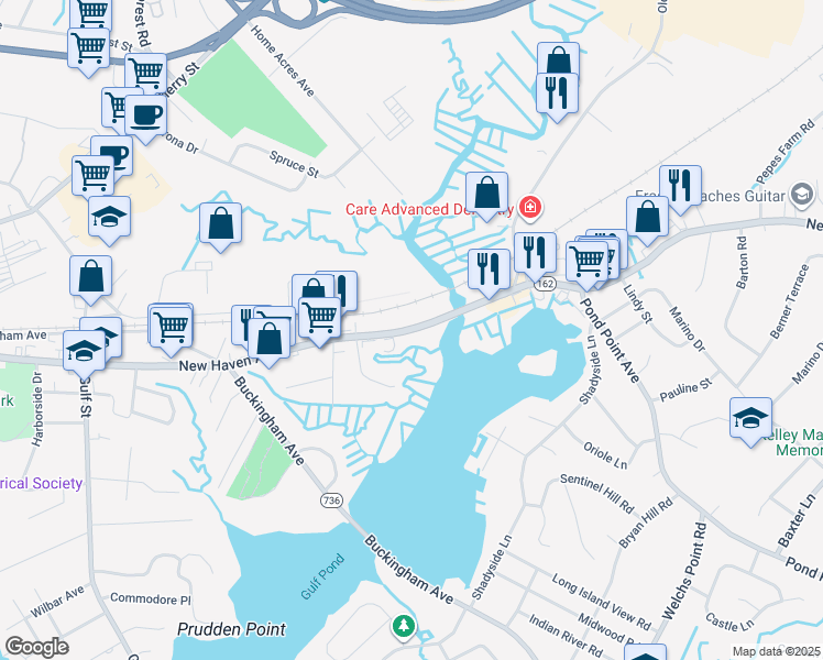 map of restaurants, bars, coffee shops, grocery stores, and more near 470 New Haven Avenue in Milford
