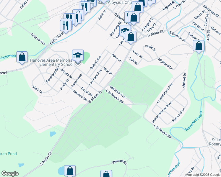 map of restaurants, bars, coffee shops, grocery stores, and more near 1400-1428 South Main Street in Wilkes-Barre