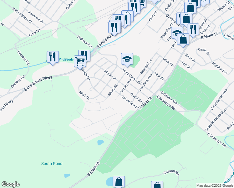 map of restaurants, bars, coffee shops, grocery stores, and more near 16 Sively St in Ashley