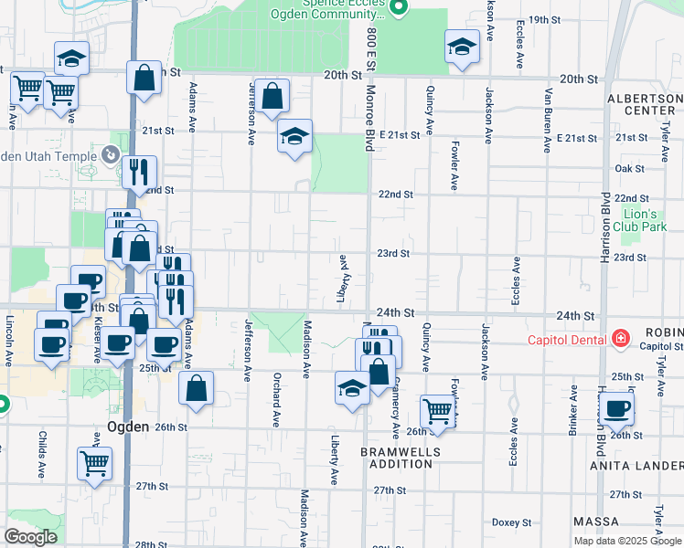 map of restaurants, bars, coffee shops, grocery stores, and more near 2337 Liberty Avenue in Ogden