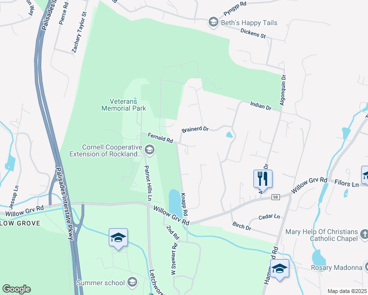 map of restaurants, bars, coffee shops, grocery stores, and more near 44 Knapp Road in Stony Point