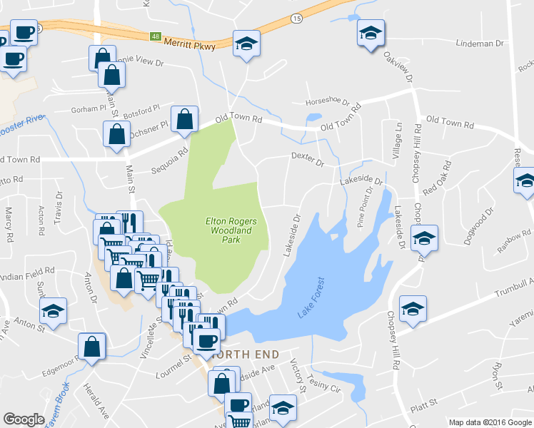 map of restaurants, bars, coffee shops, grocery stores, and more near 572 Frenchtown Road in Bridgeport