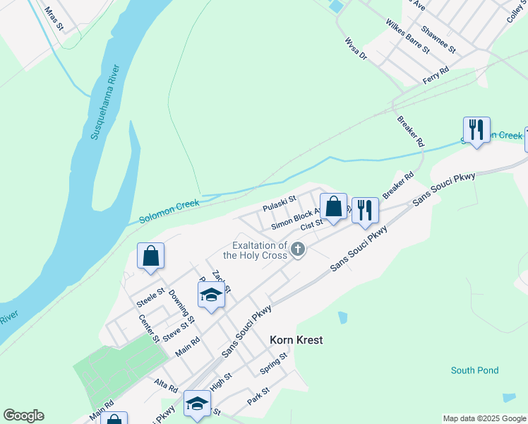 map of restaurants, bars, coffee shops, grocery stores, and more near 78 Pulaski Street in Wilkes-Barre