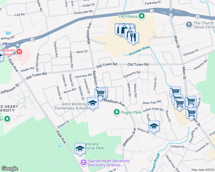 map of restaurants, bars, coffee shops, grocery stores, and more near 92 Seaver Circle in Bridgeport