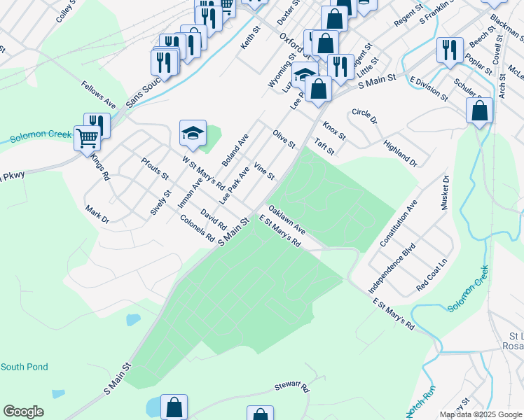 map of restaurants, bars, coffee shops, grocery stores, and more near 1400-1428 South Main Street in Wilkes-Barre