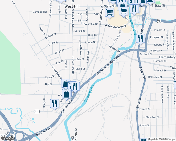 map of restaurants, bars, coffee shops, grocery stores, and more near 621 South Irvine Avenue in Sharon