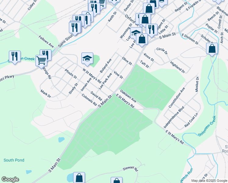 map of restaurants, bars, coffee shops, grocery stores, and more near 1445 South Main Street in Wilkes-Barre