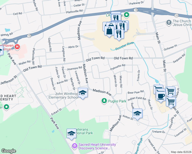 map of restaurants, bars, coffee shops, grocery stores, and more near 92 Seaver Circle in Bridgeport