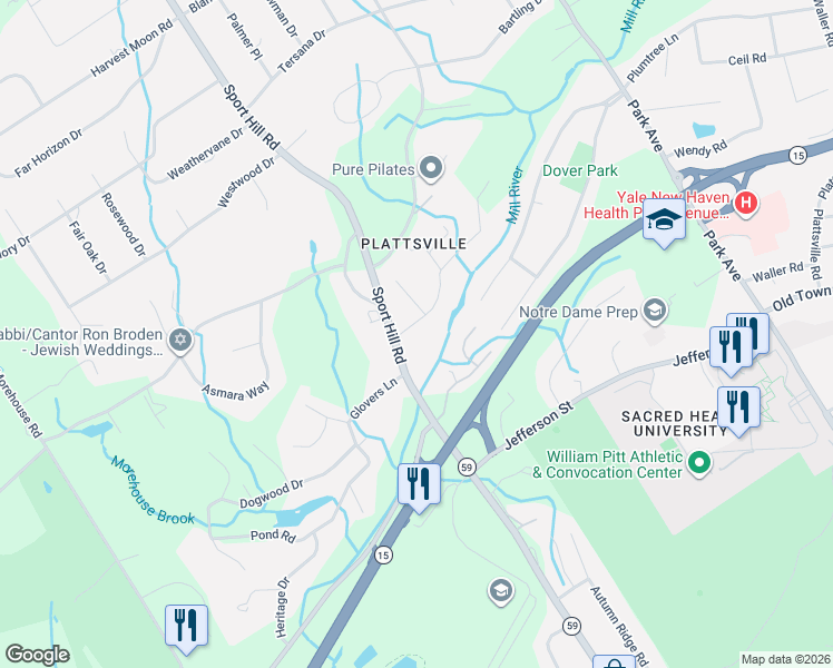 map of restaurants, bars, coffee shops, grocery stores, and more near 8 Sport Hill Parkway in Easton