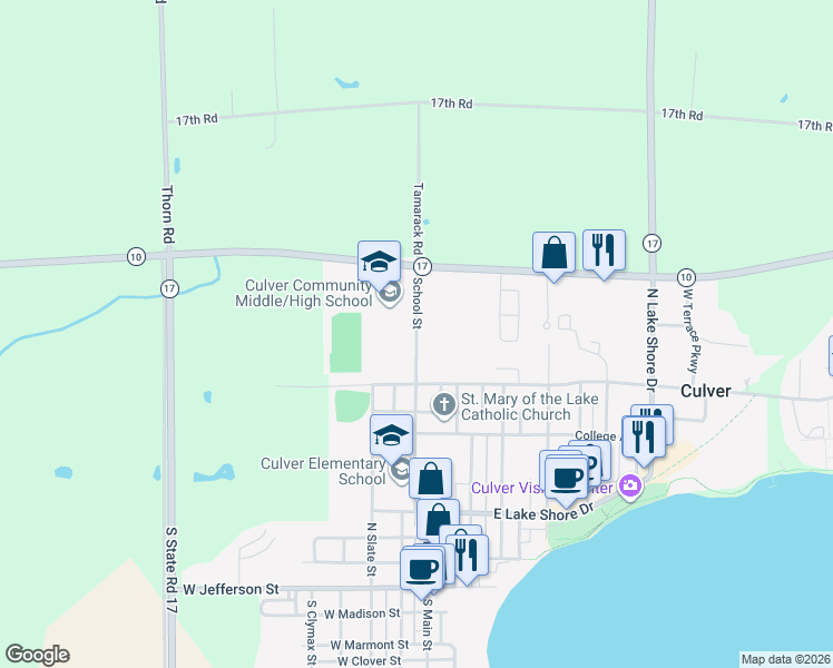 map of restaurants, bars, coffee shops, grocery stores, and more near 736 School Street in Culver
