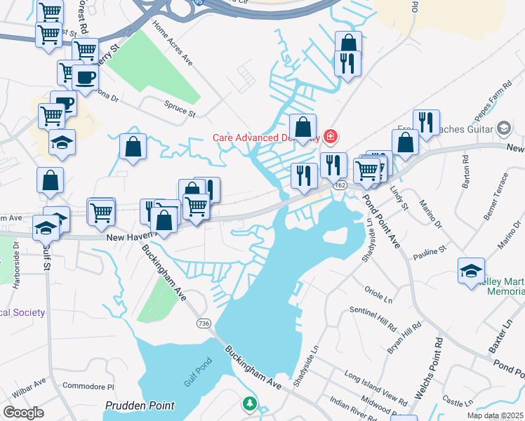 map of restaurants, bars, coffee shops, grocery stores, and more near 470 New Haven Avenue in Milford