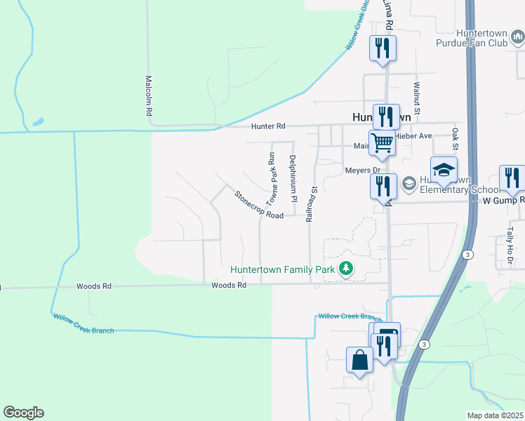 map of restaurants, bars, coffee shops, grocery stores, and more near 15162 Towne Park Run in Fort Wayne