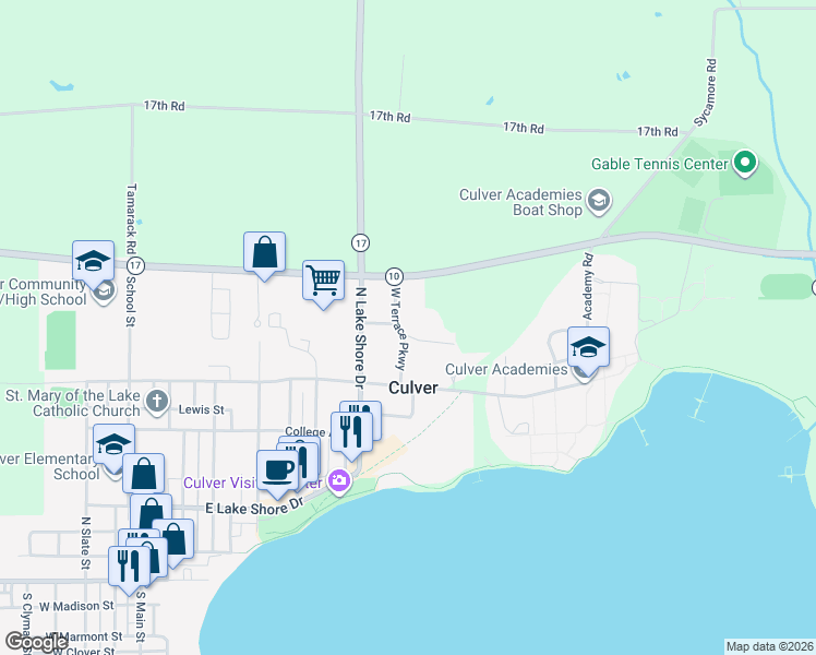map of restaurants, bars, coffee shops, grocery stores, and more near 178 West Terrace Parkway in Culver