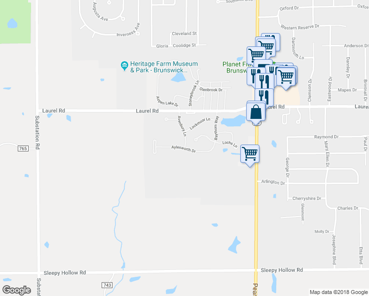 map of restaurants, bars, coffee shops, grocery stores, and more near 1898 Avenbury Lane in Brunswick