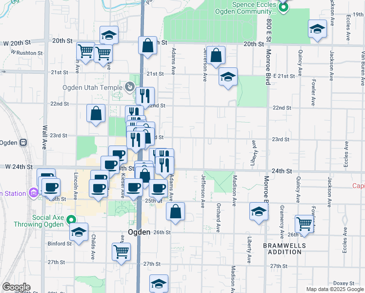 map of restaurants, bars, coffee shops, grocery stores, and more near 551 23rd Street in Ogden