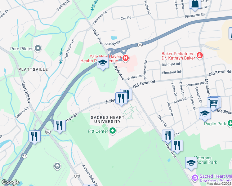 map of restaurants, bars, coffee shops, grocery stores, and more near 118 Jefferson Street in Fairfield