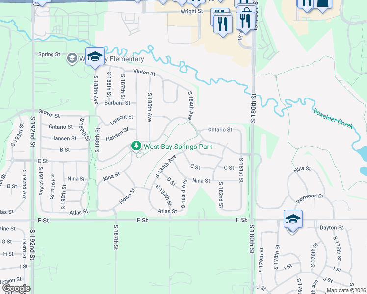 map of restaurants, bars, coffee shops, grocery stores, and more near 3770 South 184th Avenue in Omaha
