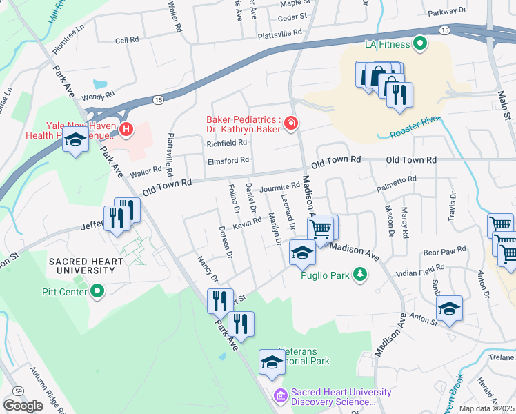 map of restaurants, bars, coffee shops, grocery stores, and more near 235 Marilyn Drive in Bridgeport