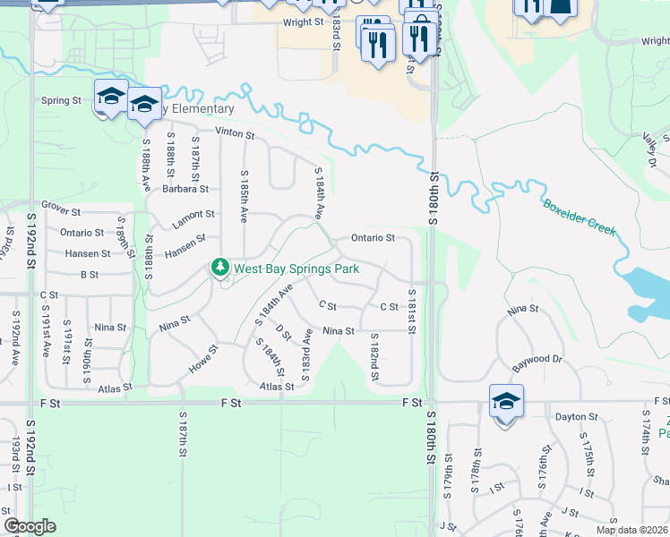 map of restaurants, bars, coffee shops, grocery stores, and more near 18416 Pasadena Avenue in Omaha