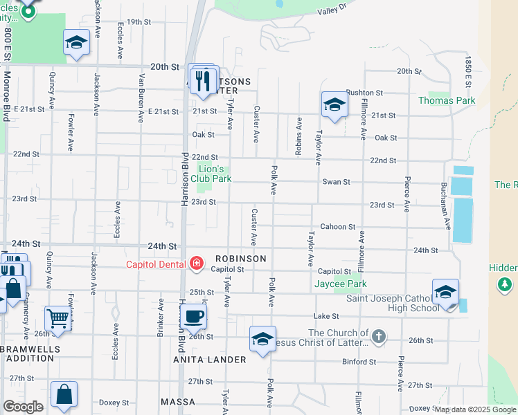 map of restaurants, bars, coffee shops, grocery stores, and more near 2302 Custer Avenue in Ogden