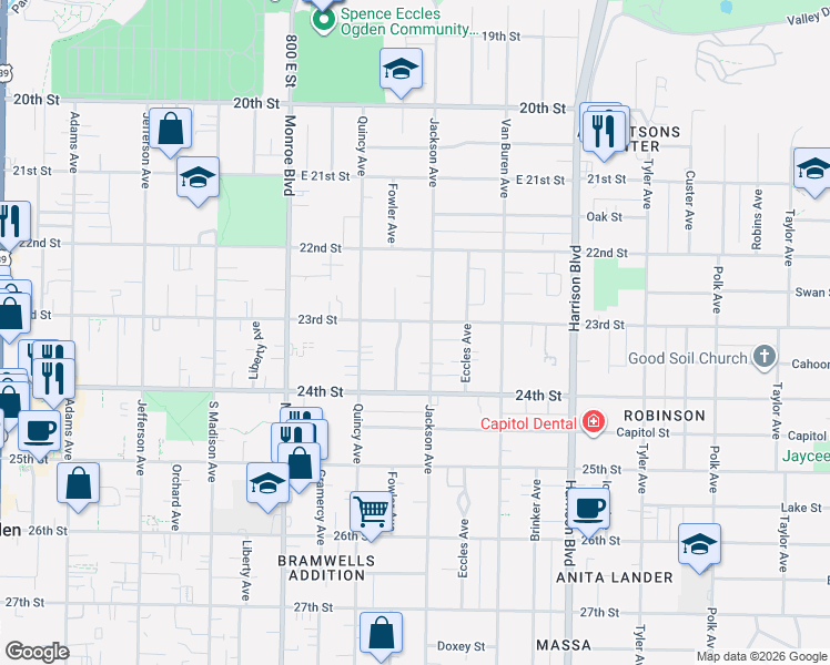 map of restaurants, bars, coffee shops, grocery stores, and more near 983 23rd Street in Ogden