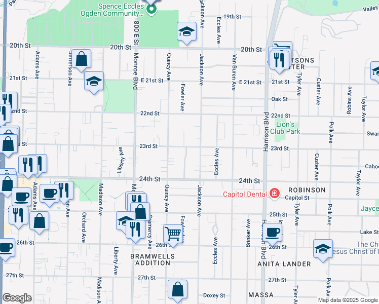 map of restaurants, bars, coffee shops, grocery stores, and more near 983 23rd Street in Ogden