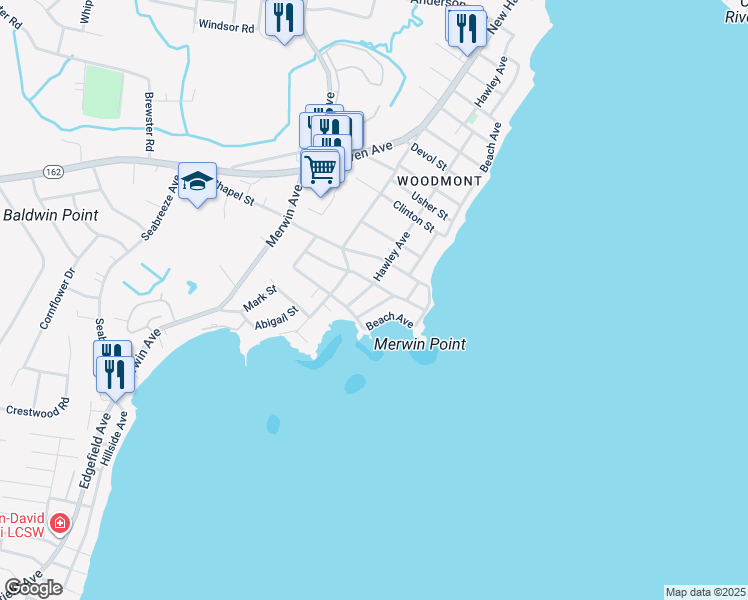 map of restaurants, bars, coffee shops, grocery stores, and more near 117 Hawley Avenue in Milford